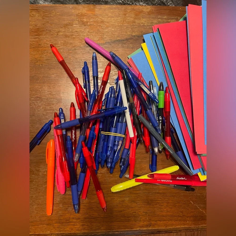 Bundle of Colorful Office School Supplies Collection Pens Highlighters Binders